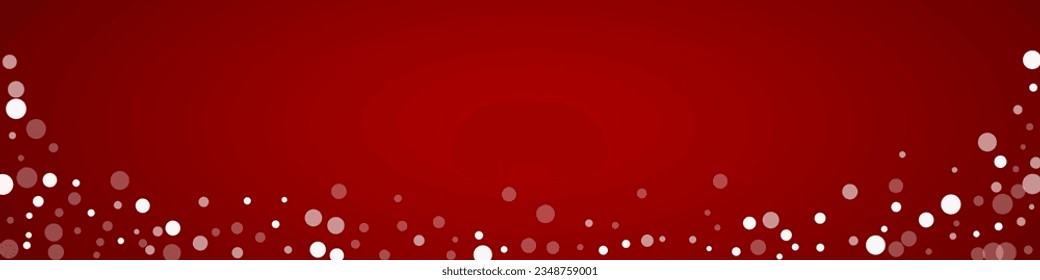 Snowy christmas background. Subtle flying snow flakes and stars on christmas red background. Delicate sweet snowy christmas. Panoramic vector illustration.