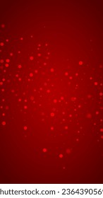Snowy christmas background. Subtle flying snow flakes and stars on christmas red background. Delicate sweet snowy christmas. Vertical vector illustration.