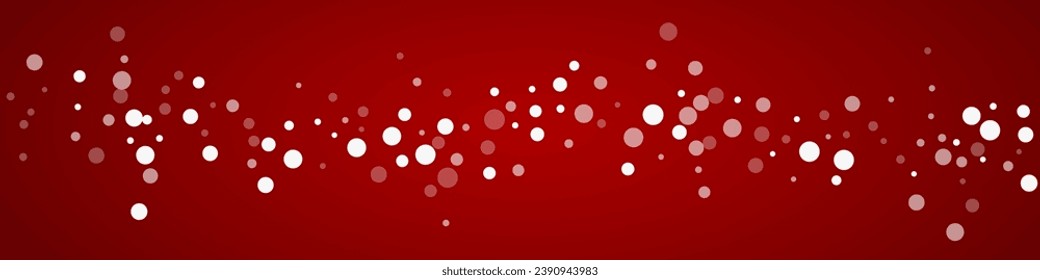 Fondo de navidad nevada. Sutiles copos de nieve volando y estrellas de fondo rojo navideño. Delicadas navidades nevadas dulces. Ilustración de vector panorámica.