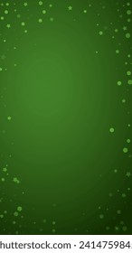 Snowy christmas background. Subtle flying snow flakes and stars on christmas green background. Delicate sweet snowy christmas. Vertical vector illustration.