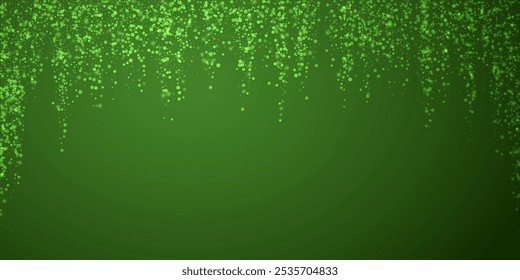Snowy christmas background. Subtle flying snow flakes and stars on christmas green background. Delicate sweet snowy christmas. Wide vector illustration.