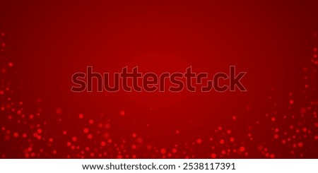 Snowy christmas background. Subtle flying snow flakes and stars on christmas red background. Delicate sweet snowy christmas. Wide vector illustration.