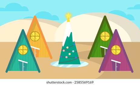 Snowy Christmas in the Desert with Editable EPS Format