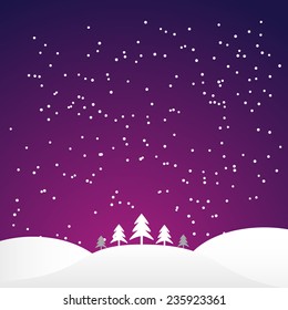Snowy Christmas Night Landscape. Vector illustration