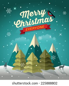 Snowy Christmas night scene with Christmas tree