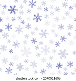 Patrón ininterrumpido de navidad nevada, copo de nieve de cristal azul para textiles, papel pintado y papel de envoltura