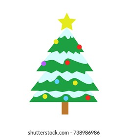 Snowy Christmas Spruce Tree With Star & Ribbon