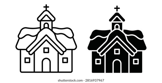 Snowy church in outline and solid styles