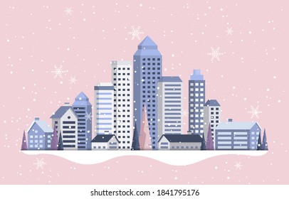 Snowy City Happy New Year Holiday Greeting Card Background