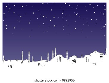 snowy cityscape