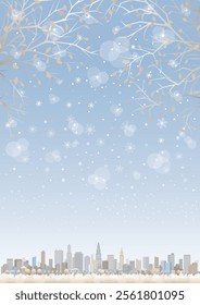 Snowy cityscape illustration.  Winter cityscape illustration.