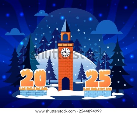 Snowy Clock Tower New Year