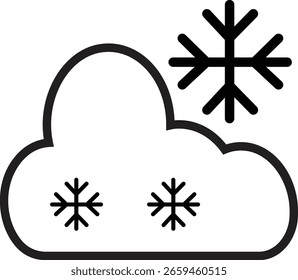 Icono de nube nevada con múltiples copos de nieve para el invierno, temperaturas bajo cero y pronóstico de nieve con fondo transparente