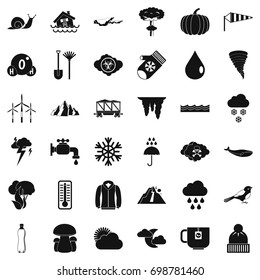 Snowy cloud icons set. Simple style of 36 snowy cloud vector icons for web isolated on white background