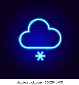 Snowy Cloud Neon Sign. Vector Illustration of Weather Promotion.
