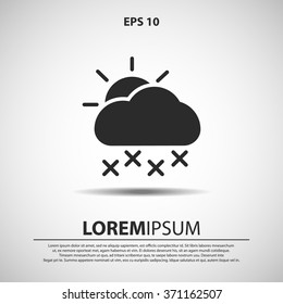 snowy cloud with sun icon for web and mobile. weather sign in flat design style