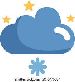 Snowy cloud wiith stars, illustration, vector, on a white background.
