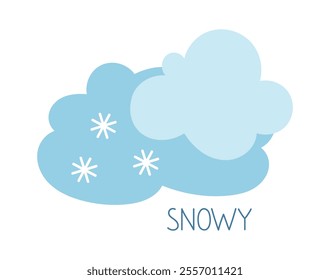 Snowy clouds with decorative snowflakes in a light blue color palette during winter