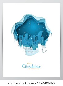 Snowy Copenhagen city. Paper art greeting card. Merry Christmas and Happy New Year Copenhagen. Vector illustration.