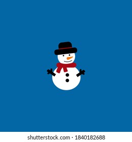 Snowy cute snowman. Festive and Christmas greeting card. Flat design.