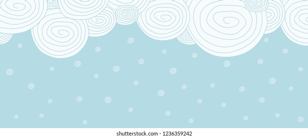 Snowy day background. Clouds with snowfall. Doodle style vector illustration. Eps 10.