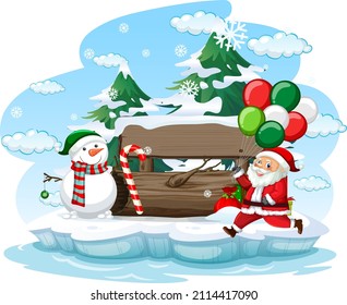 Snowy day with Santa Claus and snowman illustration