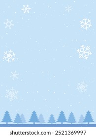 Snowy day winter trees and snowflakes decorated border background illustration
