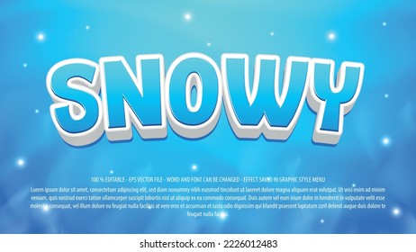 Snowy editable text effect template with 3d style use for logo and business brand