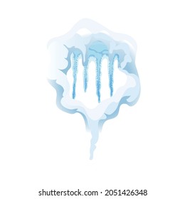 Snowy element with cap and hanging icicles realistic vector illustration