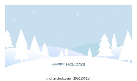 Snowy forest with spruce. Christmas card.