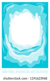 Snowy frame, ice cave, decoration for the New Year's Design. Colorful hand drawn vector stock illustration.