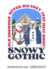 Snowy Gothic. Funny Christmas Cartoon Illustration.