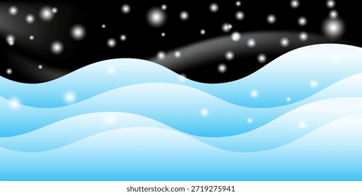 Fondo de Vector nevado en la ladera con cielo azul y copos a la deriva, alegre escenario invernal para carteles y Fondos de pantalla digitales. eps 10