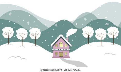 Casa Ou Cabana Nevada Cercada Pinheiros No Natal De inverno