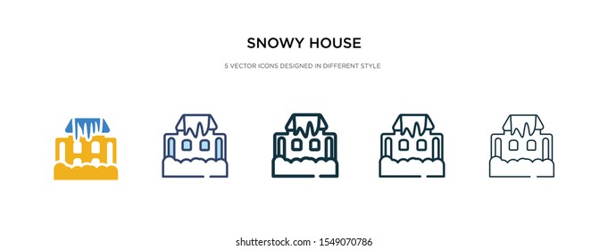 snowy house icon in different style vector illustration. two colored and black snowy house vector icons designed in filled, outline, line and stroke style can be used for web, mobile, ui