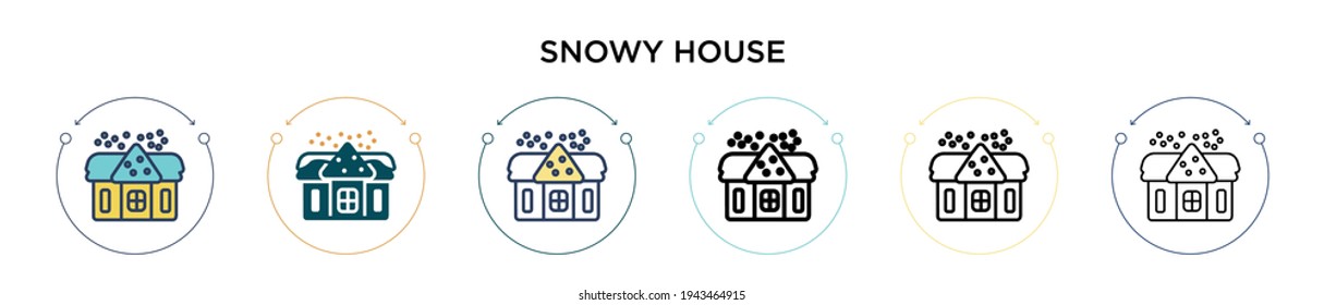 Snowy house icon in filled, thin line, outline and stroke style. Vector illustration of two colored and black snowy house vector icons designs can be used for mobile, ui, web