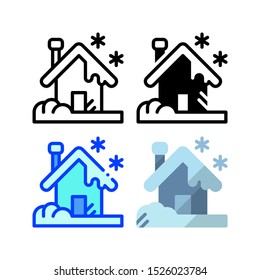 Snowy house icon. With outline, glyph, filled outline and flat style