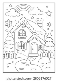Snowy House Landscape Coloring