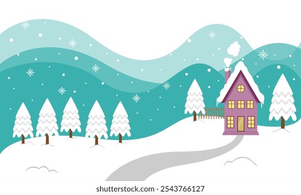 Snowy House And Residence Surrounded By Pine Trees In Winter Christmas Season