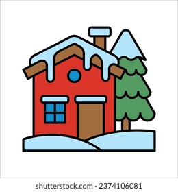 Snowy house vector icon on white background. Flat vector snowy house icon symbol sign, winter collection icon