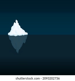 Snowy iceberg in the night ocean. Vector illustration