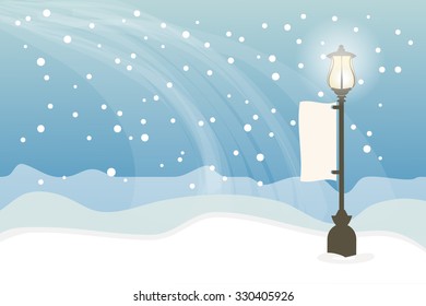 Snowy with lamppost, Christmas background