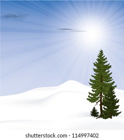 snowy landscape with bright sunshine