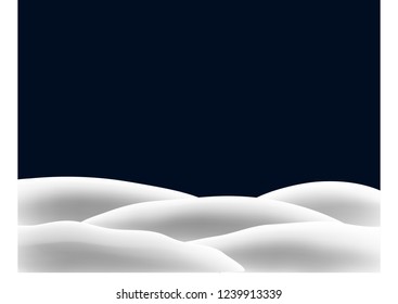 Snowy landscape isolated on dark background. Vector illustration of winter decoration. Snow background. Snowdrift