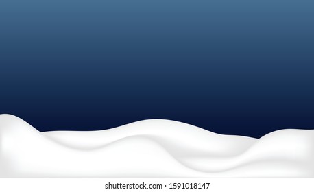 Snowy landscape isolated on dark background. Snow background. Snowdrift. Christmas and Happy New Year. Frozen hills with snowbanks texture, empty snowbank fields panorama. Game art concept.