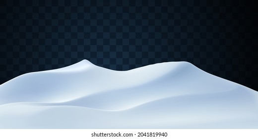 Snowy landscape isolated on dark transparent background. Vector illustration of winter decoration. Snow background. Snowdrift. Game art concept