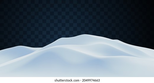 Snowy landscape isolated on dark transparent background. Vector illustration of winter decoration. Snow background. Snowdrift. Game art concept