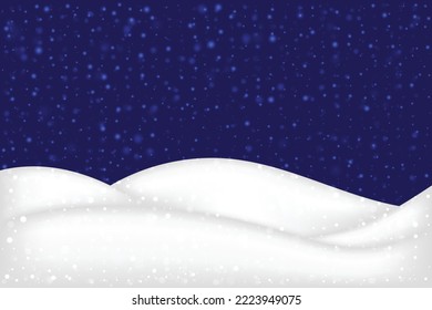 Schneelandschaft einzeln auf dunklem, transparentem Hintergrund. Vektorgrafik der Winterdekoration. Schneehintergrund. Schneeflocke. Konzept von frohen Weihnachten und glücklichem Neujahr.