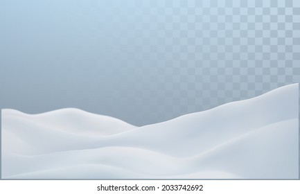 Snowy landscape isolated on light transparent background. Vector illustration of winter decoration. Snow background. Snowdrift. Game art concept