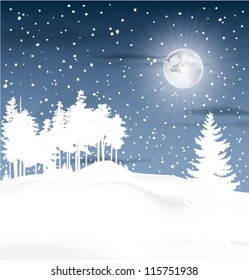 snowy landscape in moonlight illustration